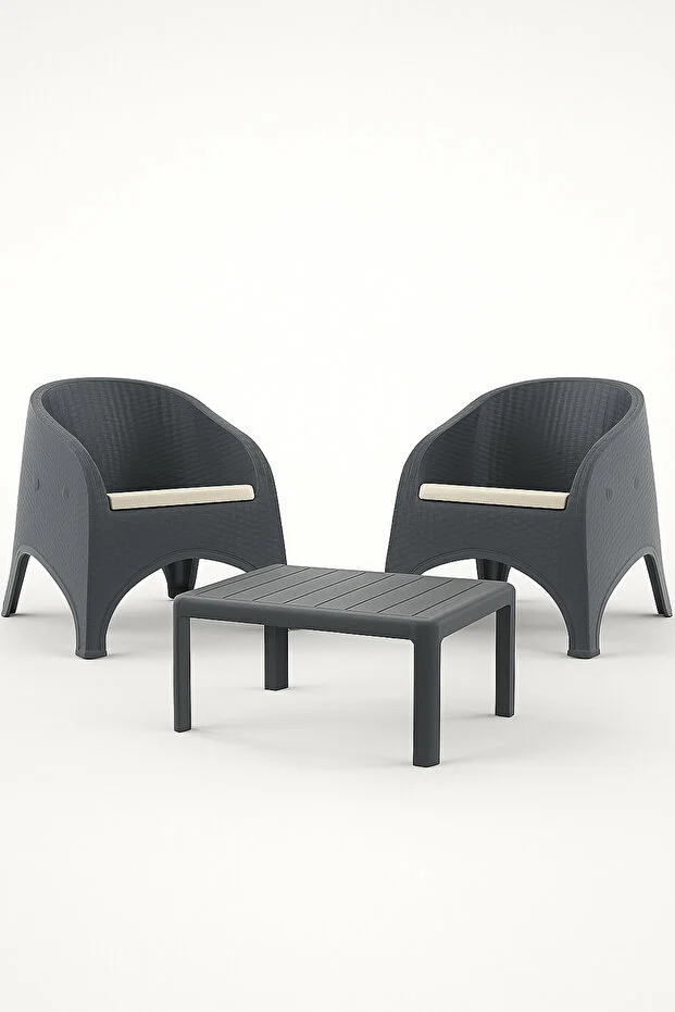 Olivia 1+1 Bistro Set Minderli 2 Kişilik Oturma Grubu Sehpa Bahçe Balkon Teras Set